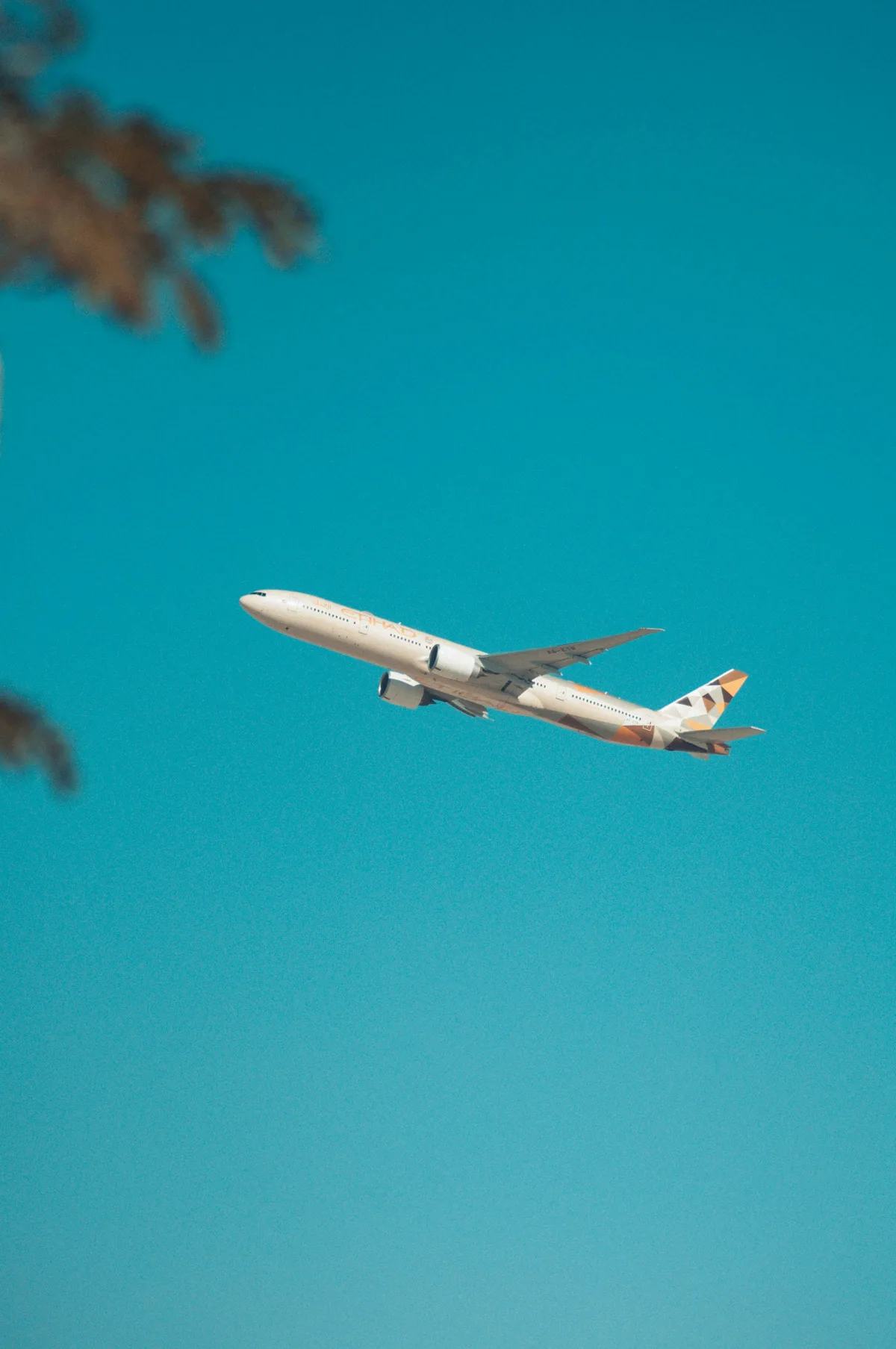 Airliner climbing into a clear blue sky
